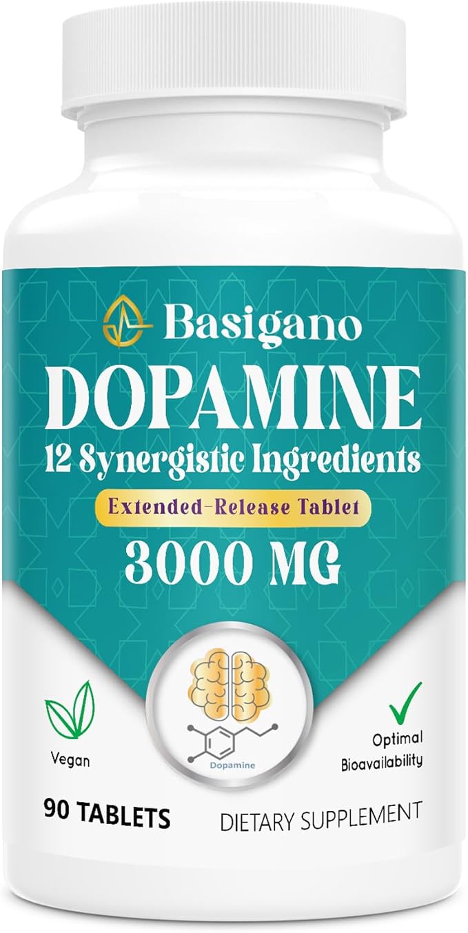 Natural Dopamine Supplement for Energy, Focus, Motivation, Mental Alertness, Mood, and Stress - Non-GMO, Gluten-Free - 90 Tablets
