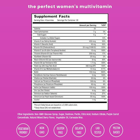 Multivitamin for Women 14+ | Womens Multivitamin Gummies, 120 Count | Vitamins A, B, C, D, E, Biotin, Folic Acid | Womens Gummy Multivitamins | Chewable Daily Multi Gummy Vitamins for Women