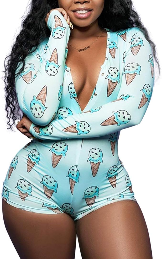 MissShorthair Onesies Women Sexy, Cute Onesie Pajamas for Women Long Sleeve Cookie Monster Large