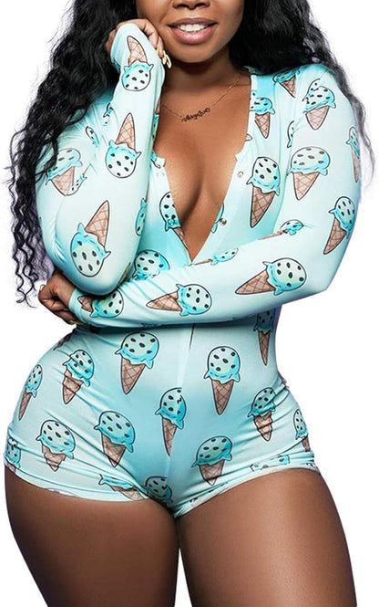 MissShorthair Onesies Women Sexy, Cute Onesie Pajamas for Women Long Sleeve Cookie Monster Large