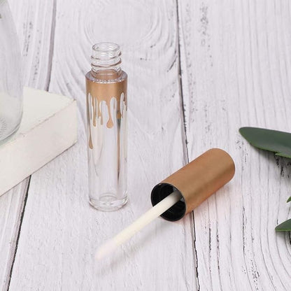 10 pcs Empty Lip Gloss Tubes, Transparent and Glod Plastic Lip Gloss Tube Containers DIY Lipstick Balm Travel Makeup Transparent Bottle With Matte Gold Cap Lip Gloss Bottles
