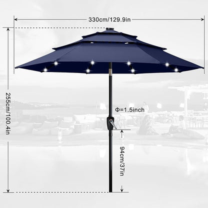 ABCCANOPY Solar Led Patio Umbrella 3-Tiers 11FT (Navy Blue)
