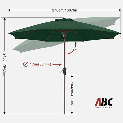 ABCCANOPY 9FT Outdoor Patio Umbrella, 8 Ribs Table Umbrella w/Crank for Easy Set Up, Suitable for Garden, Lawn, Deck & Backyard (Forest Green)