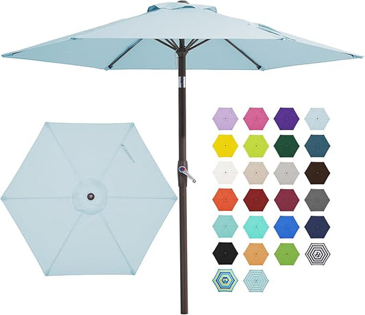 JEAREY 7.5FT Patio Umbrellas Outdoor Umbrella Table Market Umbrella with 6 Ribs,Tilt Button for Pool Deck Backyard Garden,Light Blue