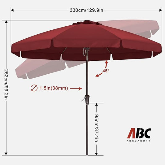 ABCCANOPY Patio Umbrella 11ft, Outdoor Table Umbrella with Push Button Tilt and Crank, 8 Ribs Umbrella for Patio Pool Garden Deck (Burgundy)