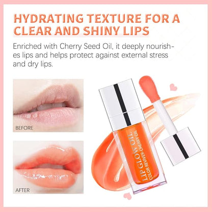 Hydrating Lip Glow Oil, Moisturizing Oil Gloss Transparent Toot Tinted Non-Sticky Nourishing Long Lasting Repairing Lightening Lines and Dry Lips Care Products (CORAL) 0.2 OZ