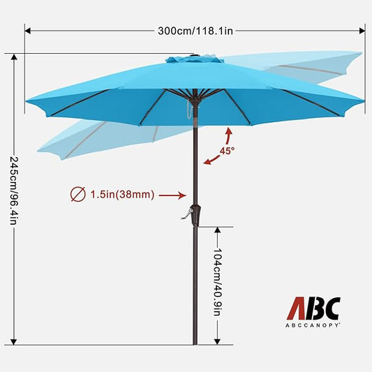 ABCCANOPY 10FT Patio Umbrella, Outdoor Windproof Table Umbrella with Push Button Tilt and Crank for Garden, Lawn, Deck & Backyard (Turquoise)