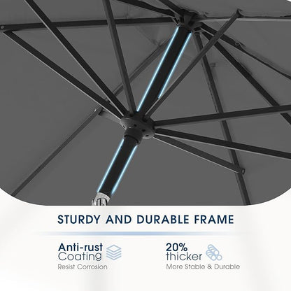 wikiwiki 9 FT Patio Umbrellas Outdoor Table Market Umbrella with Push Button Tilt/Crank, 8 Sturdy Ribs, Fade Resistant Waterproof POLYESTER DTY Canopy for Garden, Lawn, Backyard & Pool, Dark Gray