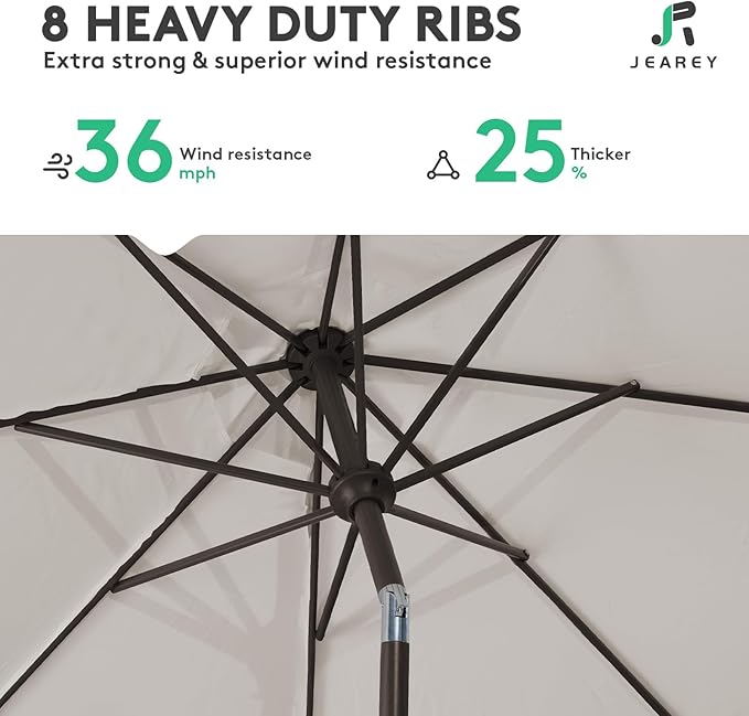 JEAREY 10FT Outdoor Patio Umbrella Outdoor Table Umbrella with Push Button Tilt and Crank, Market Umbrella 8 Sturdy Ribs UV Protection Waterproof for Pool, Garden (Fog Gray)