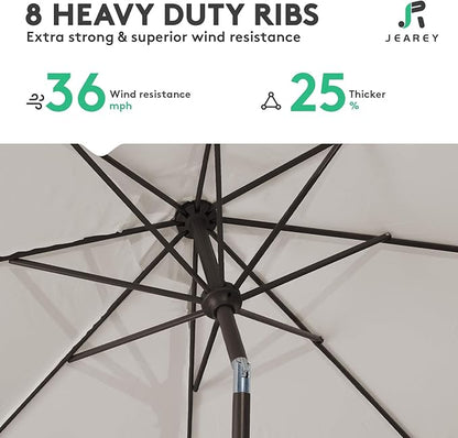 JEAREY 10FT Outdoor Patio Umbrella Outdoor Table Umbrella with Push Button Tilt and Crank, Market Umbrella 8 Sturdy Ribs UV Protection Waterproof for Pool, Garden (Fog Gray)