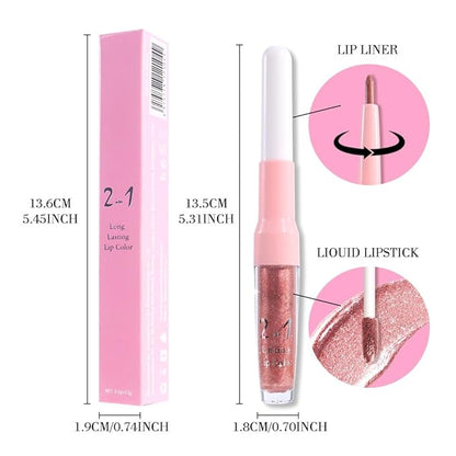 evpct Rose Gold Metallic Glitter Lip Liner and Lipstick Combo Lip Gloss Stain Set Makeup for Women Long Lasting Waterproof 24, Nude Pink Frosted Metallic Shimmer Glossy iridescent Liquid Lipstick 04