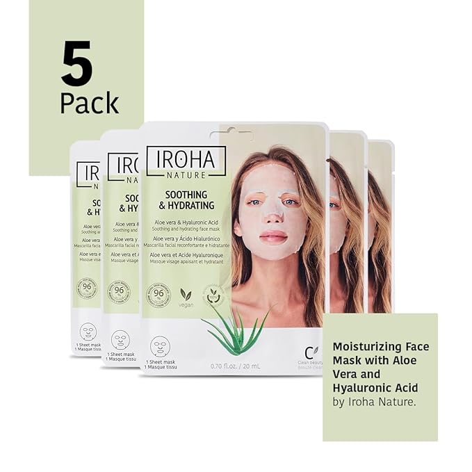 After Sun face Masks Prolongs Tan & Hydrates with Probiotics, Inositol (5 masks) + Aloe Vera Skin Care Masks with Hyaluronic Acid, Hydrating (5 masks) - Vegan, Korean Beauty (Total Bundle 10 pieces)