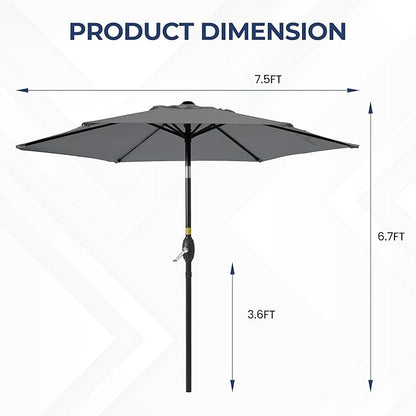 SUNVIVI OUTDOOR 7.5' Outdoor Patio Umbrella, Patio Umbrella, Market Umbrella, Metal Pole Umbrella with Push Button Tilt and Crank, 6 Ribs, Polyester Canopy