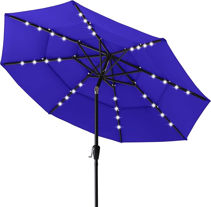 ABCCANOPY Solar Led Patio Umbrellas 3-Tiers 9FT (Blue)