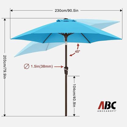 ABCCANOPY Patio Umbrella 7.5ft, Outdoor Table Umbrella with Push Button Tilt and Crank, 6 Ribs Umbrella for Patio Pool Garden Deck Aquamarine