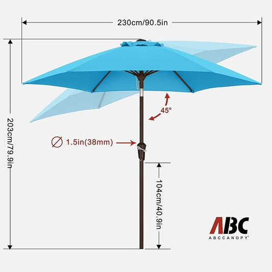 ABCCANOPY Patio Umbrella 7.5ft, Outdoor Table Umbrella with Push Button Tilt and Crank, 6 Ribs Umbrella for Patio Pool Garden Deck Aquamarine