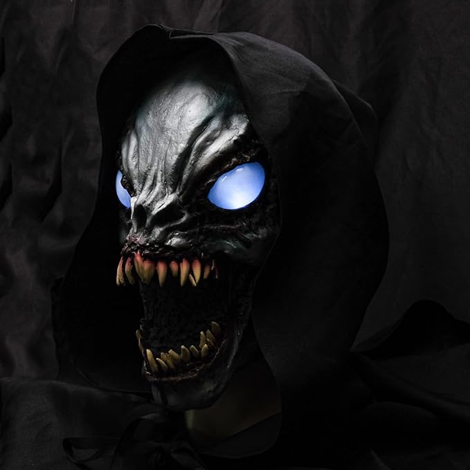 Monster Eyes Light Up Mask Halloween Scary Led Mask, Latex Creepiest Full Head Realistic Horror Zombie Ghost Devil Cosplay Costume Mask Party Props