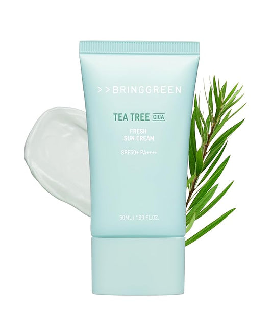 BRING GREEN Tea Tree CICA Mineral Sunscreen SPF 50+ PA++++ | Non-Nano Zinc Oxide Face Sunscreen, Reef Safe Korean Sunscreen for Sensitive Skin, Oil-Free, 1.69 fl. oz
