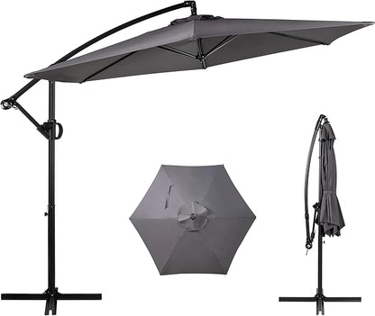 Shintenchi Patio Umbrella,Hanging Offset Umbrella, Outdoor Cantilever Hanging Umbrella with Easy Tilt,Crank, Cross Base, Poolside Sun Shade Canopy, Dark Gray