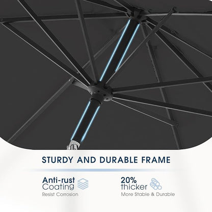 wikiwiki 9 FT Patio Umbrellas Outdoor Table Market Umbrella with Push Button Tilt/Crank,8 Sturdy Ribs, Fade Resistant Waterproof POLYESTER DTY Canopy for Garden, Lawn, Deck, Backyard & Pool, Carbon