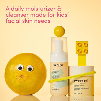 Evereden Kids Happy Face Duo (Fresh Pomelo) - Multi-Vitamin Kids Face Wash & Kids Face Cream Set - Clean & Vegan Skin Care for Kids 3+ - Moisturizing, Nourishing, & Protective Kids Skin Care Set
