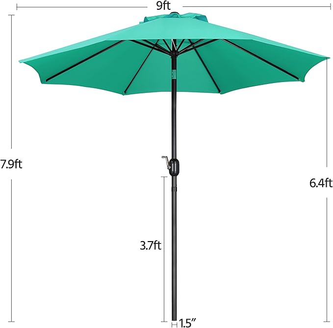 Yaheetech 9FT Patio Umbrella Outdoor Umbrella Patio Yard Market Table Umbrella with Push Button Tilt & Crank for Garden/Beach/Lawn/Deck/Backyard/Pool, 8 Ribs, Turquoise