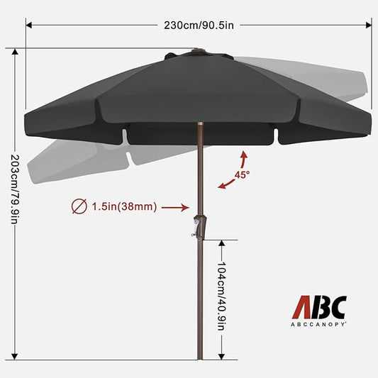 ABCCANOPY Patio Umbrella 7.5ft, Outdoor Table Umbrella with Push Button Tilt and Crank, 8 Ribs Umbrella for Patio Pool Garden Deck (Dark Gray)