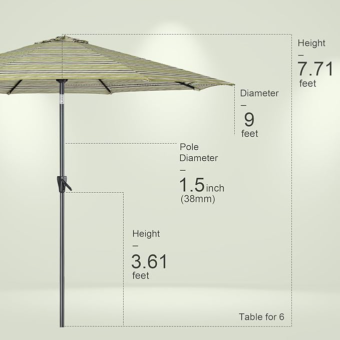 Tempera Patio Market Outdoor Table Umbrella with Push Button Tilt and Crank,Large Sun Umbrella with Sturdy Pole&Fade resistant canopy,Easy to set