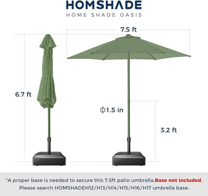 7.5ft Outdoor 1S Push-Up Patio Umbrella - Market Table Pool Deck Umbrella UPF50+ UV Protection with 6 Sturdy Ribs for Balcony, Garden, Lawn, Backyard (Morandi Green)