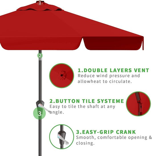 10FT Patio Umbrella Table Market Umbrella w/Tilt and Crank Outdoor Umbrellas for Garden, Deck, Backyard, Pool and Beach, Red
