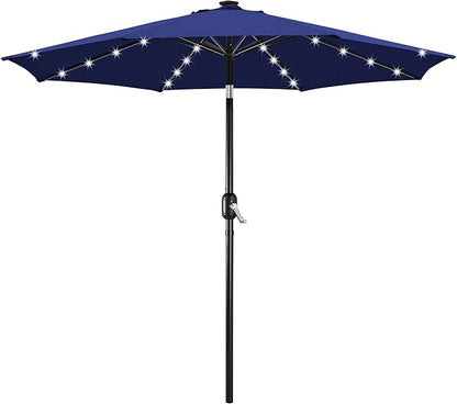 Yaheetech 10FT Solar Patio Umbrella 32 LED Lighted Table Market Umbrella with Tilt and Crank for Garden, Deck, Backyard, Pool and Beach, Navy Blue