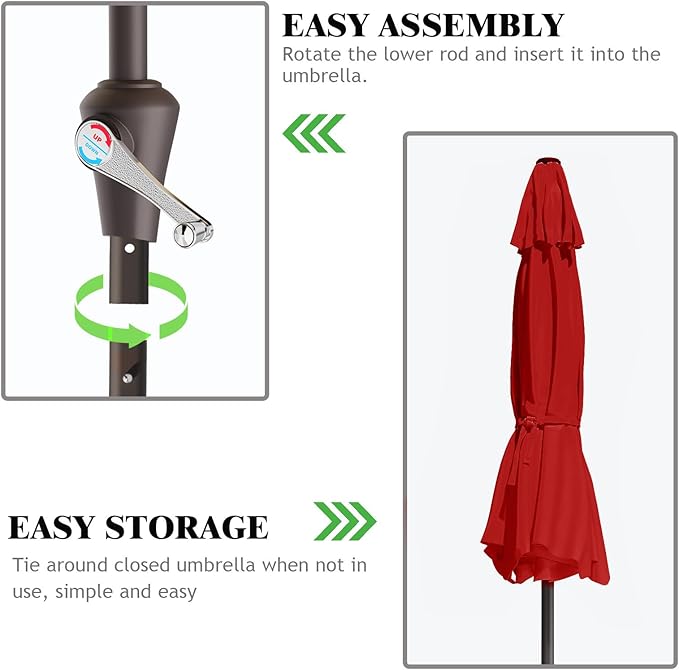 12FT Patio Umbrella Table Market Umbrella w/Crank Outdoor Umbrellas for Garden, Deck, Backyard, Pool and Beach, Red