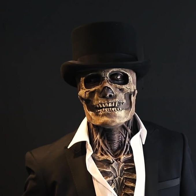 Halloween Skull Mask，Scary Full Head Skeleton Headgear，Realistic Cosplay Latex Horror Creepy Biochemical Mask for Adults Costume Party