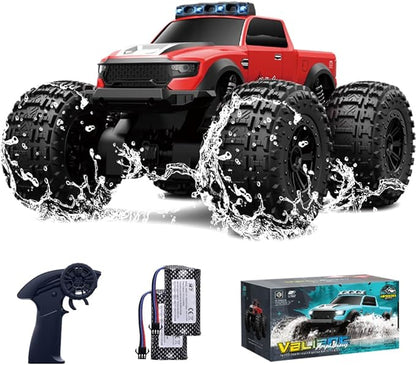 Amphibious Remote Control Car Waterproof Monster Truck Toys for Kid 4WD All Terrain Off Road RC Cars 2.4G RC Trucks 2 Batteries Drift RC Stunt Cars for Boys Age 6-12 Kids Gifts (RED)