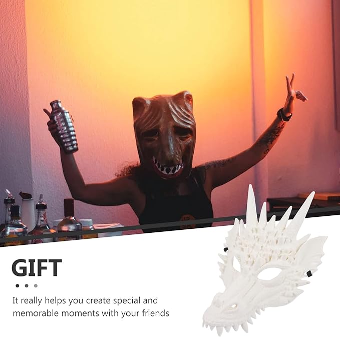 LUOZZY 3pcs Dragon Cosplay Skull Mask - White Dragon Animal Mask for Halloween Masquerade