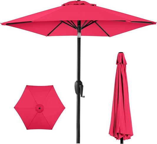 Best Choice Products 7.5ft Heavy-Duty Round Outdoor Market Table Patio Umbrella w/Steel Pole, Push Button Tilt, Easy Crank Lift - Hot Pink