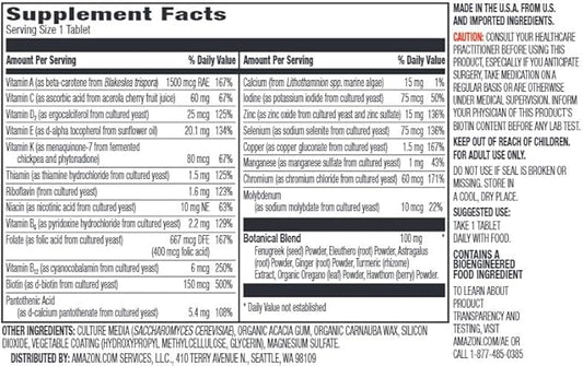 Amazon Elements Men’s One Daily Multivitamin, 62% Whole Food Cultured, Vegan, 65 Tablets, 2 Month Supply (Packaging May Vary) (Pack of 2)