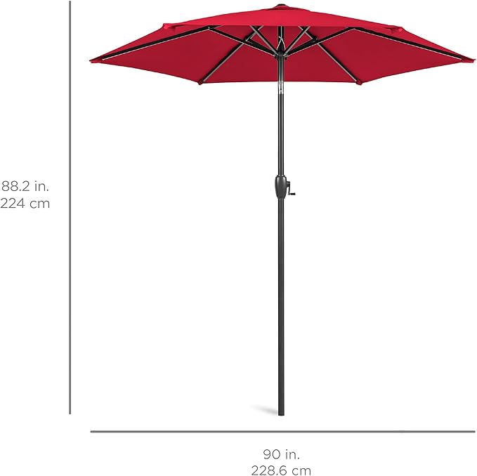 Best Choice Products 7.5ft Heavy-Duty Round Outdoor Market Table Patio Umbrella w/Steel Pole, Push Button Tilt, Easy Crank Lift - Red
