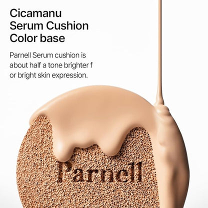 Parnell Cicamanu Serum Cushion - Moisturizing Foundation for Soothing, Coverage, Glass Skin and Lightweight for Sensitive and Dry Skin Pearl Skin (0.52 Fl Oz) (#24 Sand Beige)