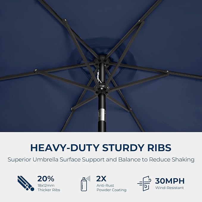 7.5ft Outdoor Patio Umbrella - Market Table Pool Deck Umbrella UPF50+ UV Protection with Push Button Tilt, Crank and 6 Sturdy Ribs (Navy Blue, No base)
