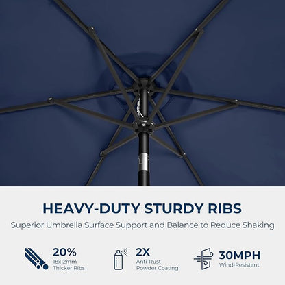 7.5ft Outdoor Patio Umbrella - Market Table Pool Deck Umbrella UPF50+ UV Protection with Push Button Tilt, Crank and 6 Sturdy Ribs (Navy Blue, No base)