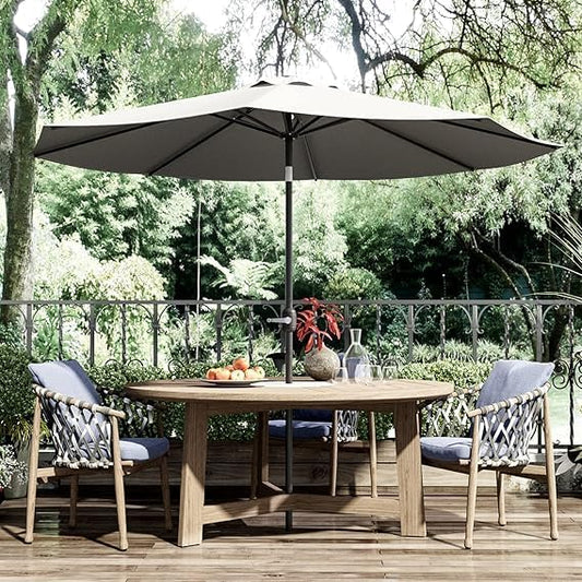 Greesum 9FT Patio Umbrella with Push Button Tilt and Crank, Outdoor Table Umbrella with 8 Sturdy Ribs, Market Table Parasol for Garden, Lawn, Backyard & Pool, Without Base, Gray