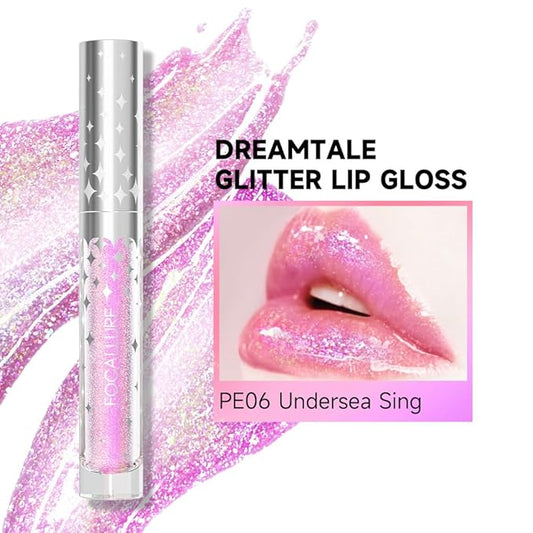 FOCALLURE Glitter Liquid Lipstick,Hydrating,Moisturizing Lip Gloss for Women,Sparkly Shimmer Lip Makeup,Long Lasting,Lightweight Formula for Lip Color and Shine,Undersea Sing