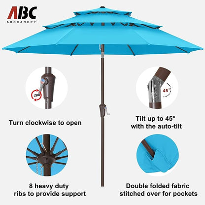 ABCCANOPY Patio Umbrellas 3 Tiers 11FT (Turquoise)
