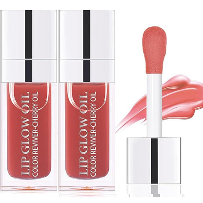 2PCS Hydrating Lip Glow Oil, Plumper Gloss, Moisturizing Oil, No-Sticky Transparent Plumping Gloss Tinted Balm for Care and Dry Lips (2PCS Rosewood)