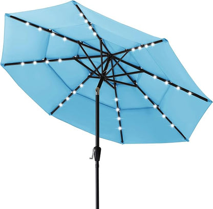 ABCCANOPY Solar Led Patio Umbrellas 3-Tiers 9FT (Turquoise)