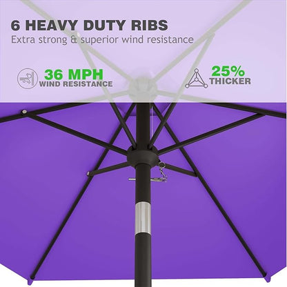 7.5FT Patio Umbrella Table Market Umbrella w/Tilt and Crank Heavy-Duty Round Outdoor Umbrellas for Garden, Deck, Backyard, Pool and Beach, Dark Purple