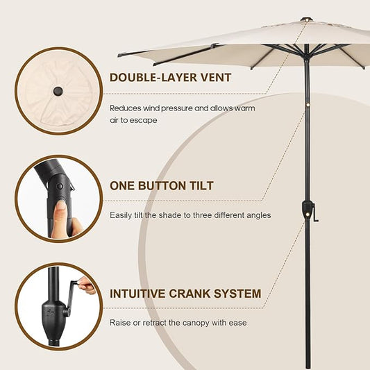 Abba Patio 11FT Lyon Outdoor Patio Umbrella Outdoor Table Umbrella with Push Button Tilt and Crank Market Umbrella 8 Sturdy Ribs UV Protection Waterproof for Garden Deck Backyard Pool Beige