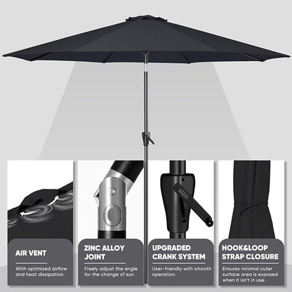 Tempera Patio Market Outdoor Table Umbrella with Push Button Tilt and Crank,Large Sun Umbrella with Sturdy Pole&Fade resistant canopy,Easy to set