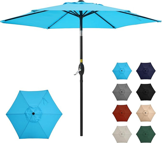 SUNVIVI OUTDOOR 7.5' Outdoor Patio Umbrella, Patio Umbrella, Market Umbrella, Metal Pole Umbrella with Push Button Tilt and Crank, 6 Ribs, Polyester Canopy